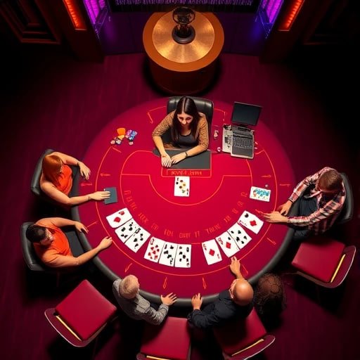 Papan taruhan European Roulette dengan penanda taruhan merah dan hitam